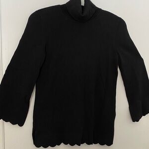 Isaac Mizrahi Black Turtleneck Sweater with Scalloped Hem Bracelet sleeve length